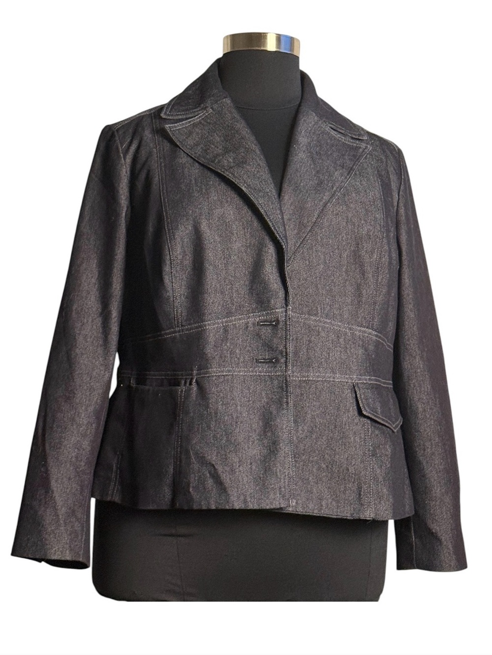 Bandolino Dark Gray Denim-Style Blazer Jacket button up closure office siren S20
